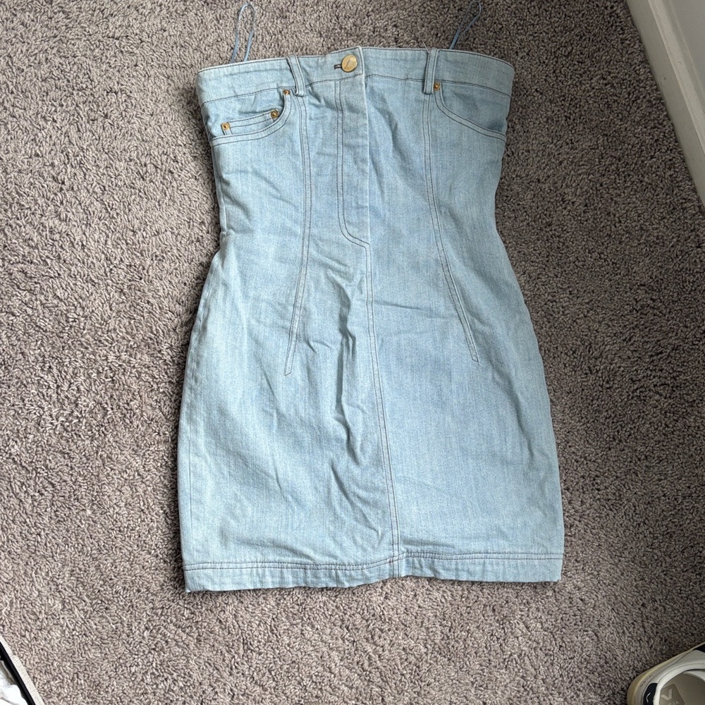 Moschino light  Blue Denim Strapless Mini Dress